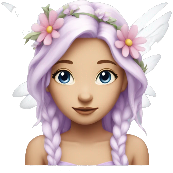 Beautiful, flower fairy, white long, light pink hair, big wings, fair skin, light violet eyes  emoji