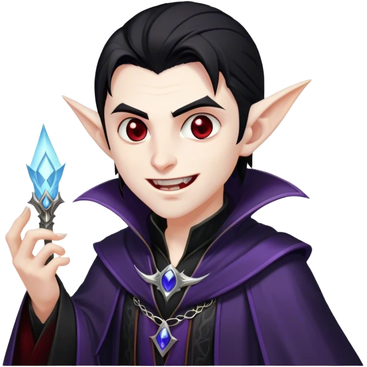 Cinematic Realistic WoW Vampire Mage Portrait, head tilted dramatically with an exaggeratedly amused expression, blending ominous mystique with a wry, unexpected charm. His pallid skin, sleek dark hair, and intricately detailed black robe with silver accents are rendered with lifelike texture and moody, dynamic lighting, high shine, dramatic yet whimsical, capturing a dark mage who wields ancient power with a mischievous glint. emoji