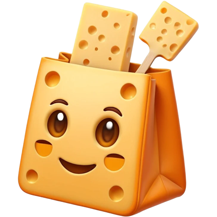 Emoji minimalista de una bolsa naranja de Cheese Tris estilo caricatura, con algunos palitos de queso visibles y líneas simples tipo emoji emoji
