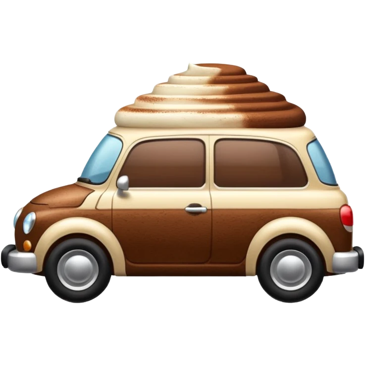 side view, adorable tiramisu car, dusting of cocoa, creamy texture, dessert-inspired emoji