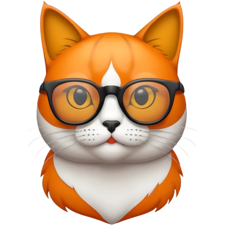 un gato de tres colores naranja, negro y blanco con gafas de leer emoji
