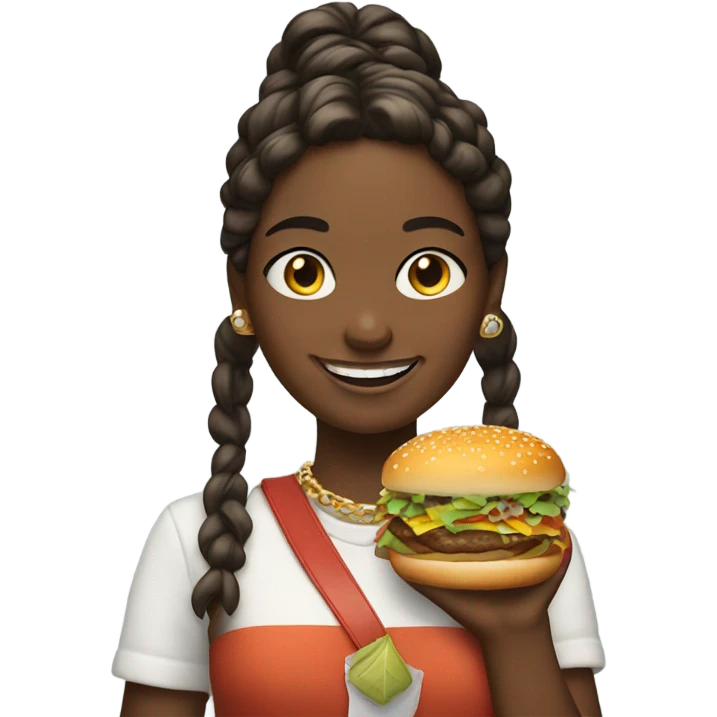 smiling girl with jewelry hamburger emoji