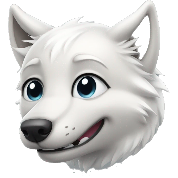 Cute white wolf smiling 3/4 shot emoji