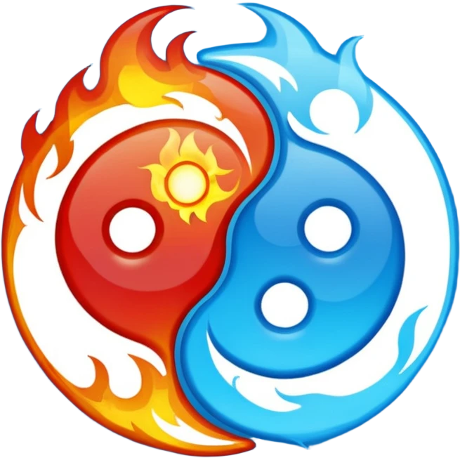 The fire and water emojis are in the form of the yin-yan symbol in front of a completely black background. let the background be black emoji