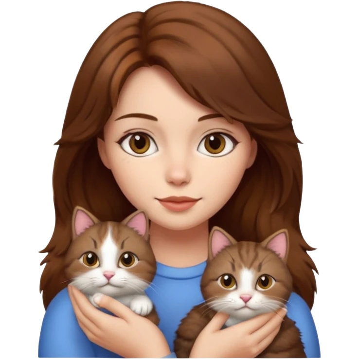 woman with cat on her hand, brown hair emoji
