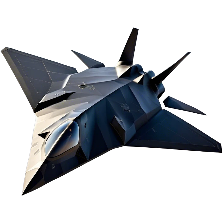 F-117 Nighthawk - Lockheed Martin (Stealth Grey) A futuristic stealth attack aircraft with a distinct faceted, angular design in a stealthy matte grey. Its sharp, jagged edges and unconventional, almost alien-like shape make it look like a shadow cutting through the night sky. The surface should appear non-reflective with subtle panel lines. emoji