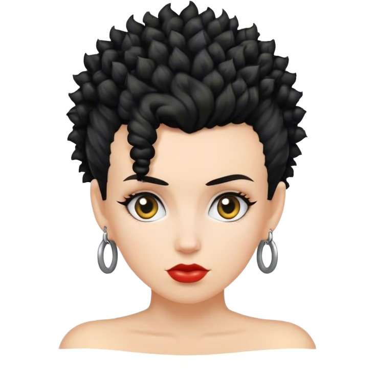 mulher branca de cabelo moicano preto enrolado emoji
