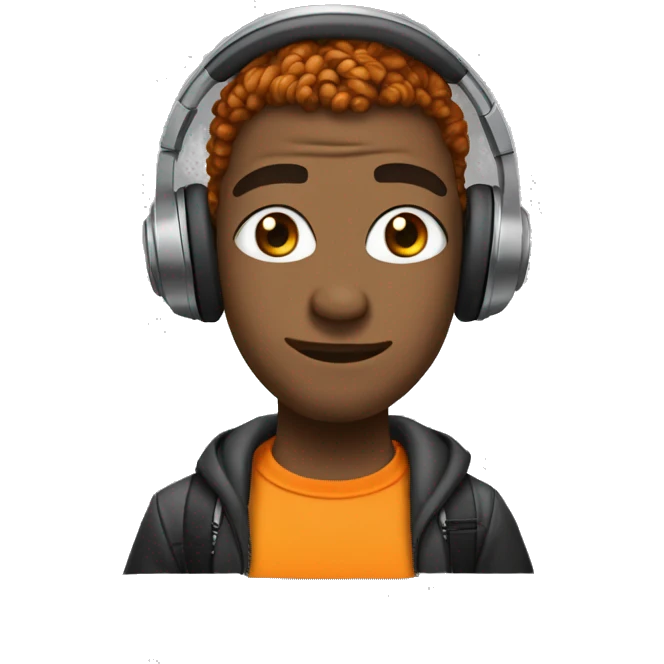 a meme creator with funky outfit wearing wirless headphones and orange highlights on hair emoji