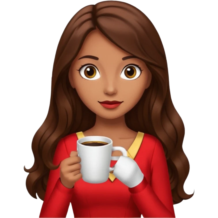 big black eyes and tanned skin brown hair glamorous long hair with coffee  emoji