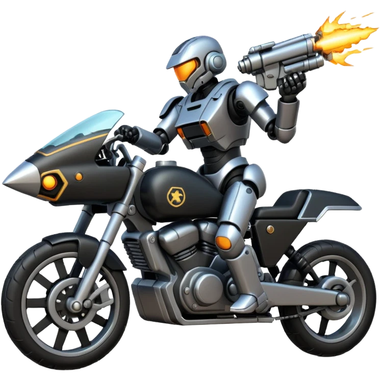 an army mech shooting enemy mech motorcycle  emoji