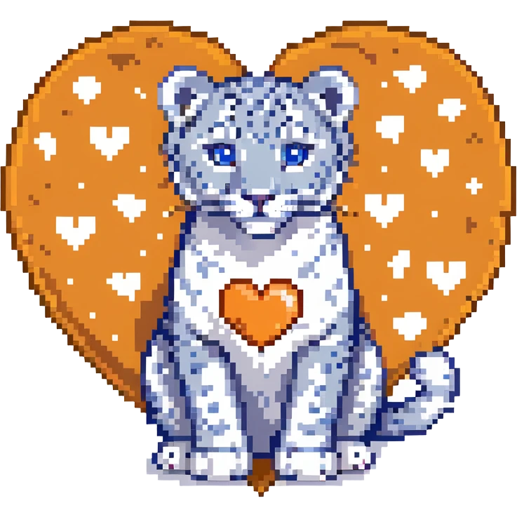 snow leopard with blue fur, white spots, and a heart emoji