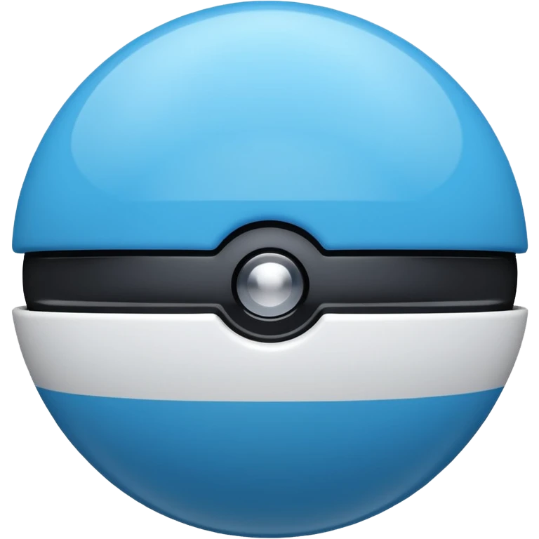 blue pokeball emoji, top half is a more saturated blue, bottom half is white, black stripe, with a white sheen, with a reflective surface emoji