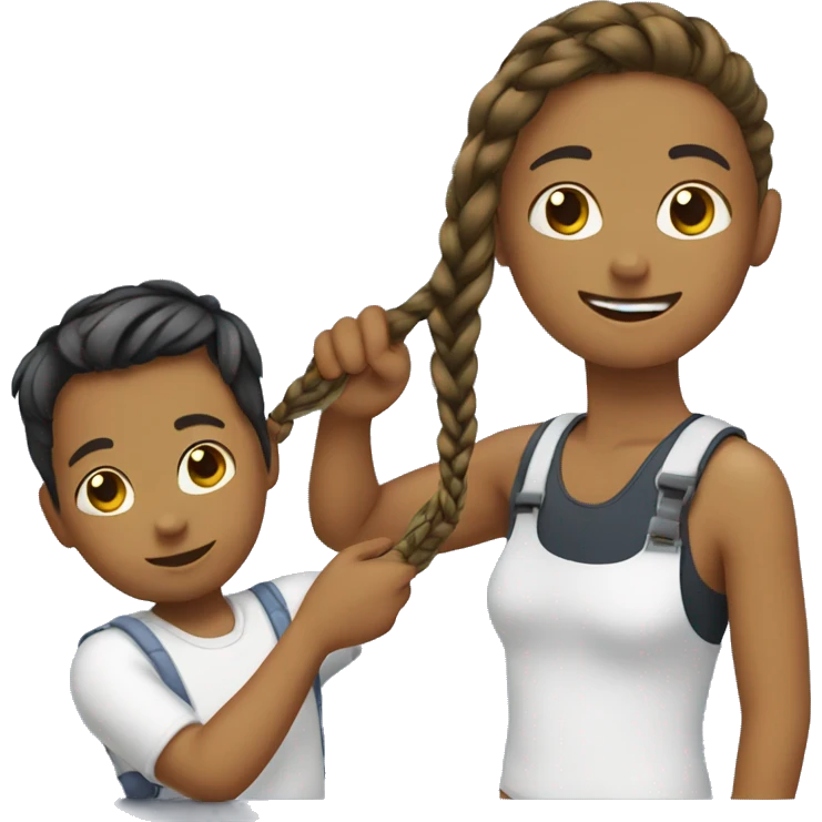 Girl braiding boys hair emoji