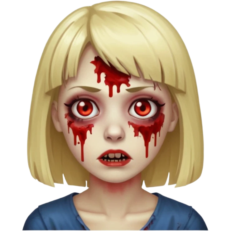Mulher zumbi de cabelo loiro com franja emoji