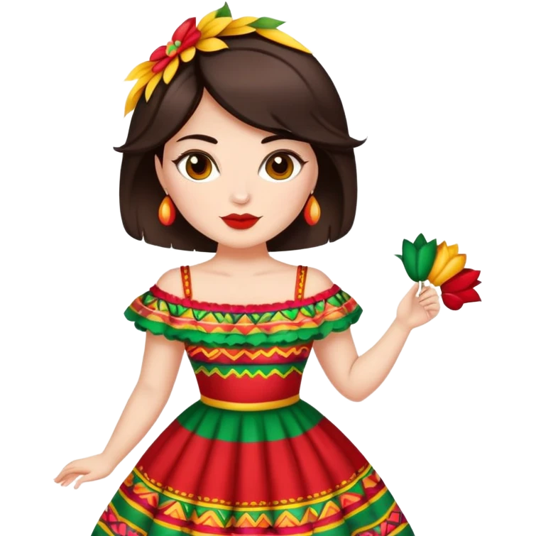 Pretty, sexy, slightly curvy white woman with short dark brown hair, dressed for Cinco de Mayo emoji