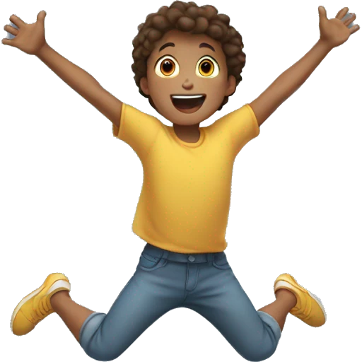 child is jumping with his arms up emoji