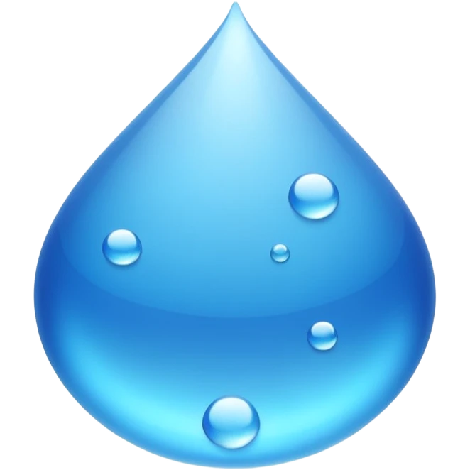 showing small blue water droplets floating gently in the air above a shiny surface, creating a fresh and slightly wet appearance — the surface has a soft reflective glow, representing humidity or moisture — clean, soft lighting and smooth rounded emoji design emoji