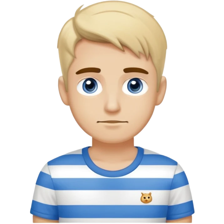 Chico blanco guapo con ojos color miel y cejas pobladas con una camiseta de mangas corta blanca y una camisa de vestir sobre puesta cde rayas blancas con rayas azules claro  emoji