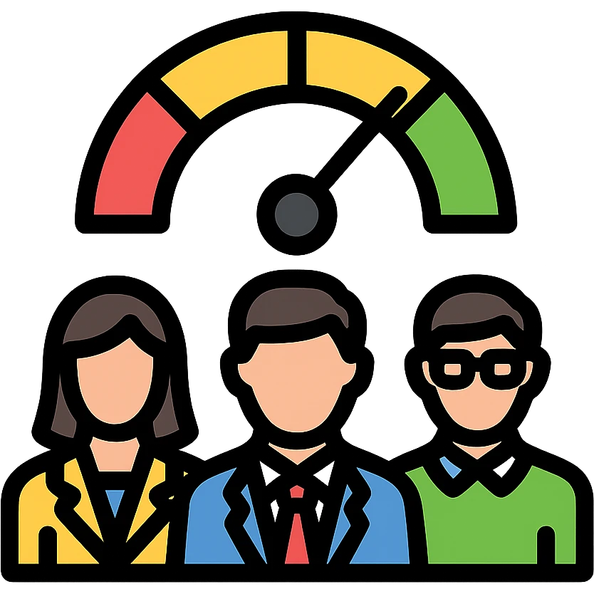 team barometer group of people with a meter, professional, flat design emoji