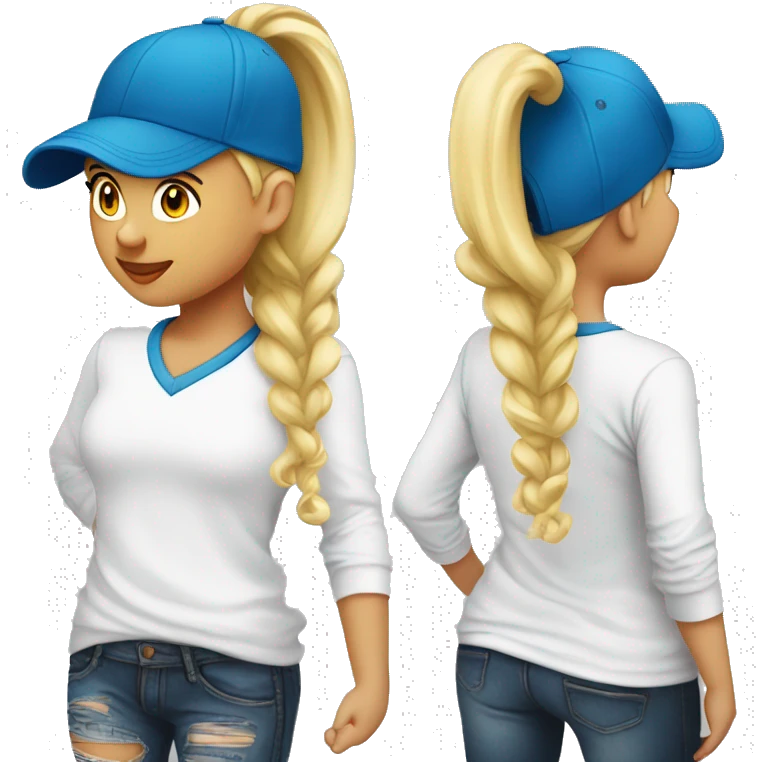 Girl with blonde ponytail Baseball cap white long sleeved shirt emoji