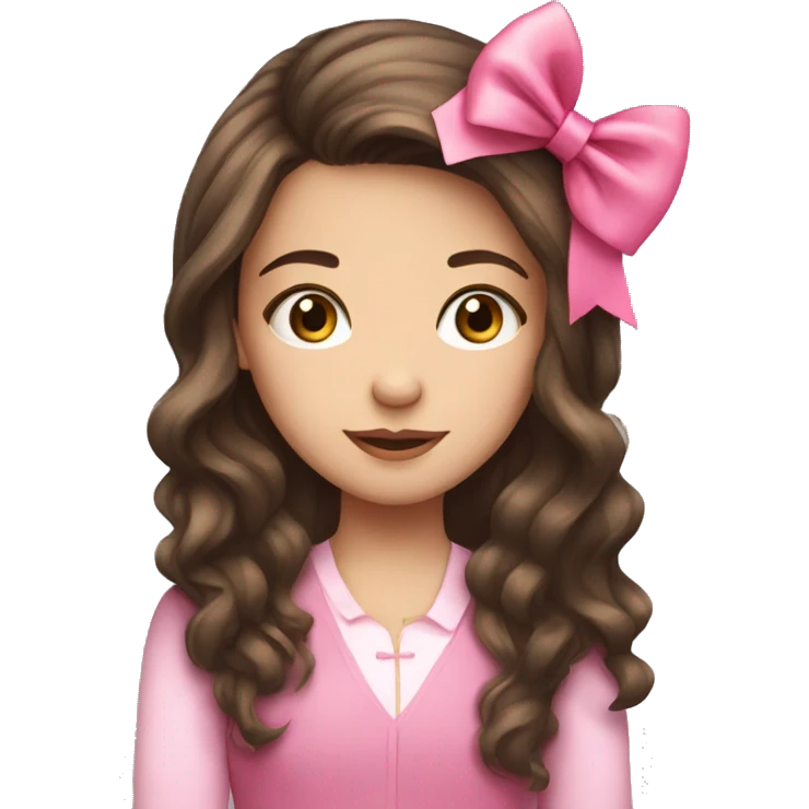 Cute brunette girl with long hair and pink bow emoji