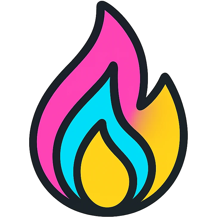 neon flame icon outlined with bright neon colors, minimalistic icon style emoji