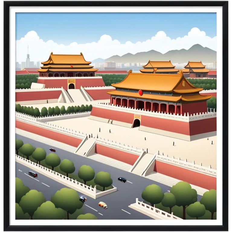 Tiananmen Square, Beijing, Chinese architecture, sunny day, travel illustration emoji