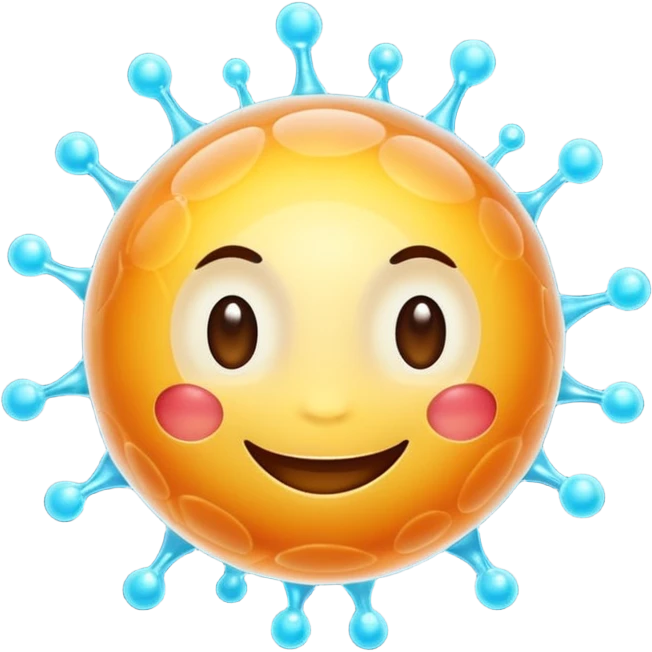 Cute, smiling, glowing stem cell with small protrusions. White background. emoji