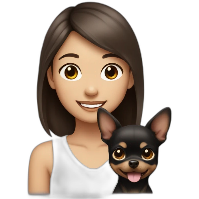 Asian Girl with brown hair and smiling and small black chiwawa  emoji