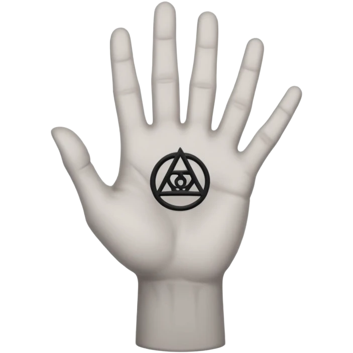 light grey hand with a black occult symbol on the palm emoji