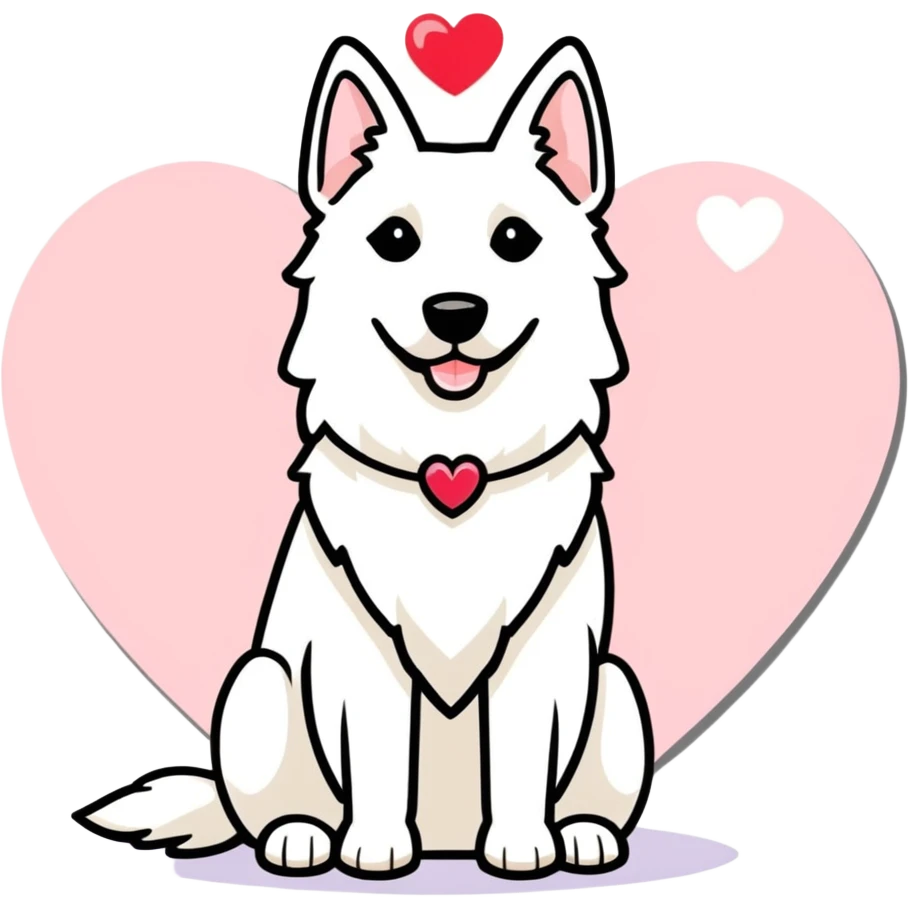 white belgian Shepherd dog with a Glitter collar . over the Dog ist a heart emoji