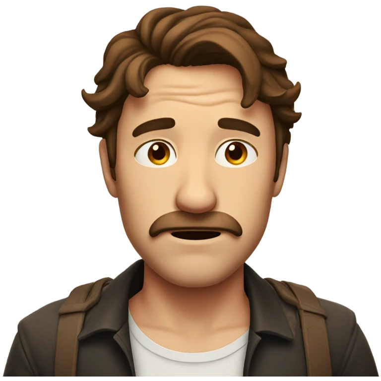 Man with brown hair and mustache crying red emoji