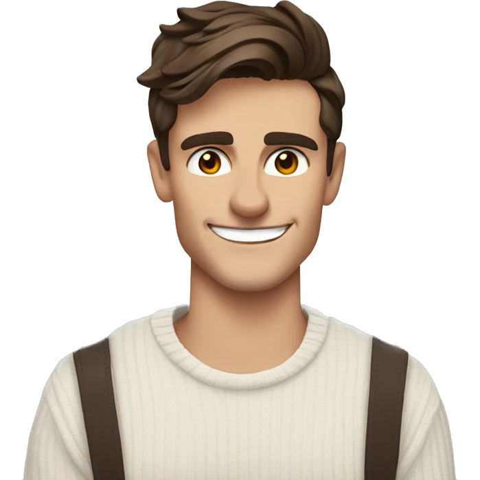 One simple, cute, emoji of Antoni Porowski from Queer Eye in a white sweater. Dark brown hair  emoji