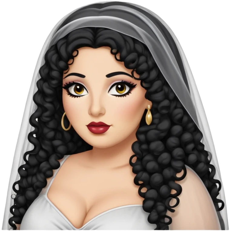 big plus size, arab, long black curly hair, baddie,pretty, makeup, lipgloss, black eyeliner, veil
 emoji