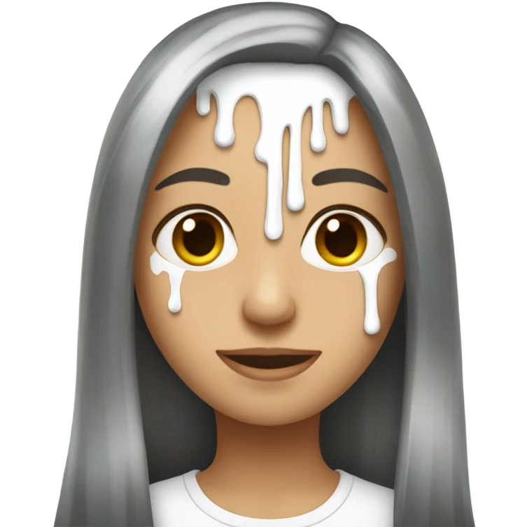 Drip White paint from face long brunette hair with highlights emoji
