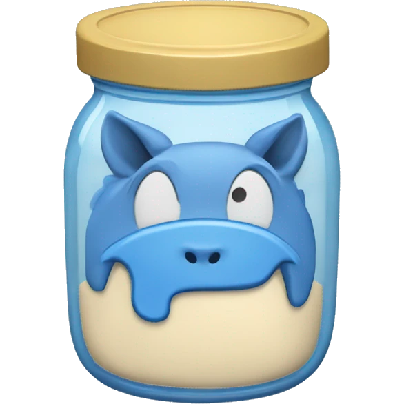 half full mayo jar with blue horse toy inside emoji