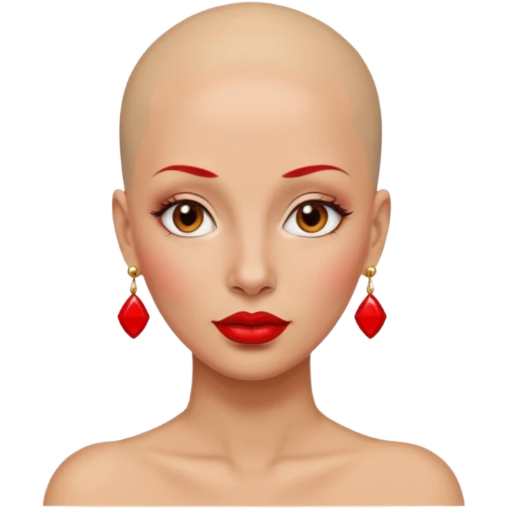 bald woman with red lips and big red earring emoji