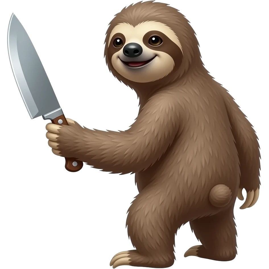 turn back looking askance going smiling evil killer sloth w very big knife emoji