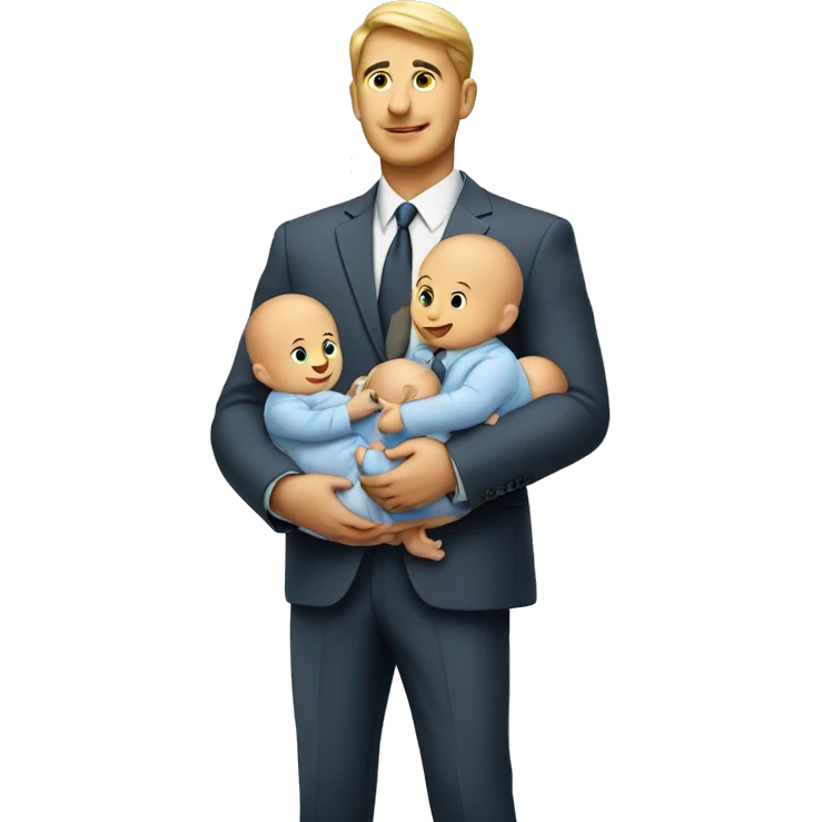 A businessman holding two babies, one in each arm.  emoji