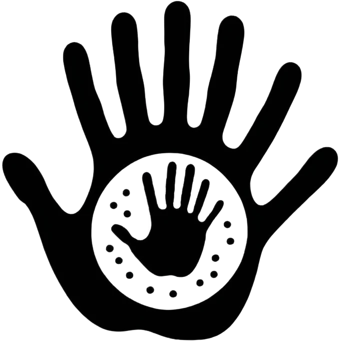 A handprint silhouette surrounded by dotted patterns.















 emoji