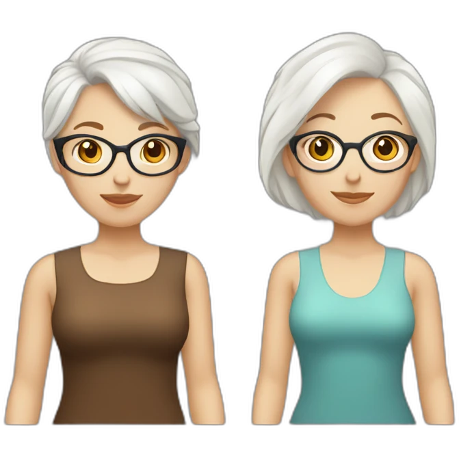 A lesbian Couple of two caucasian girls one with white hair and other with short brown hair and glasses emoji