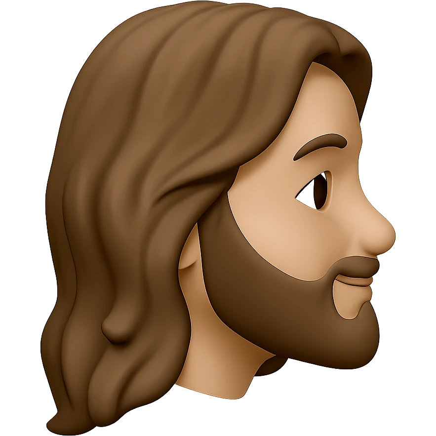 Create a side profile view of the Jesus head emoji style with a gentle smile. Maintain the emoji style characteristics and colors consistent with the original image. emoji