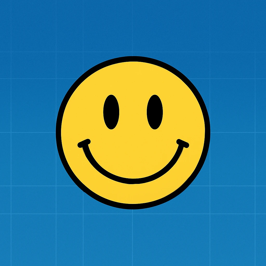 Frame 6: Background is more blue than gradient, grid lines about halfway drawn, smiley face unchanged emoji