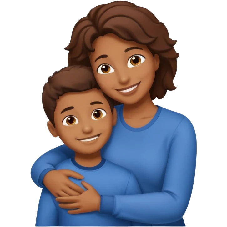 Mom and son hugging brownskin emoji