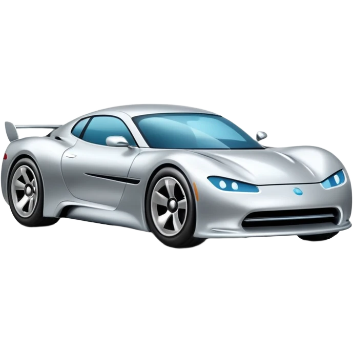 A low-profile futuristic car emoji made of polished silver chrome, wide body stance, smooth aerodynamic shape, glossy metallic surface, soft reflections, luxury swag aesthetic, minimal details, iOS emoji style, centered on clean white background, studio lighting emoji