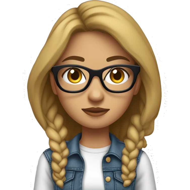 chica blanca con gafas, ojos marrones cabello largo negro, flaca, buen perfil, camiseta blanca y jean azul zapatos nike emoji