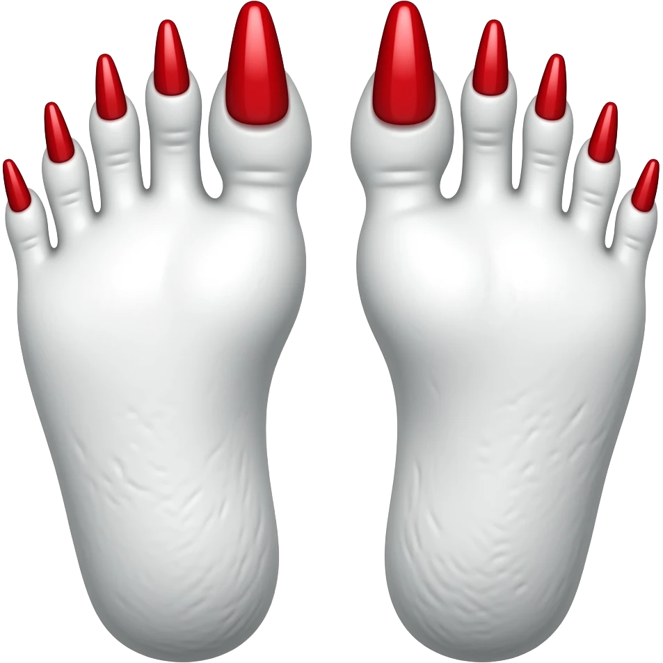 White rinkly feet with red long toenails emoji