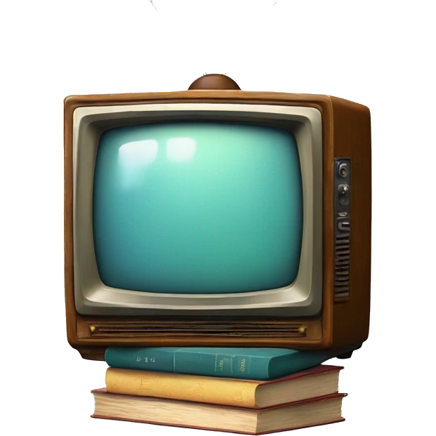 vintage tv with stack of old books emoji