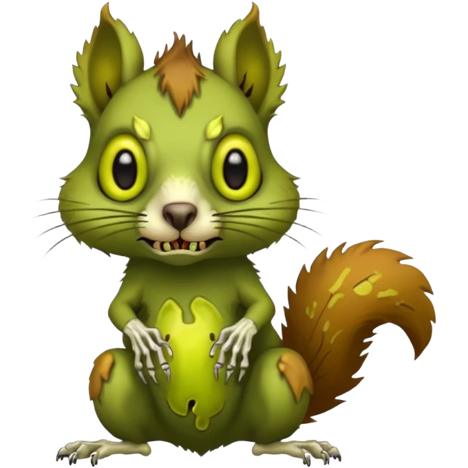 undead zombie squirrel, yellow green empty eyes, rotting, evil, chaotic, full body emoji