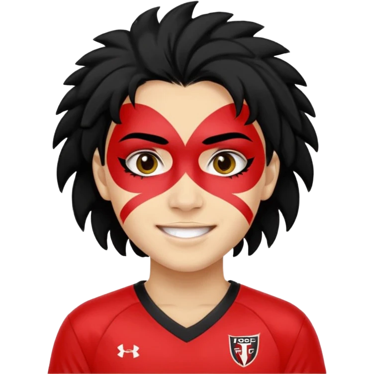 A black hair teen supporter with bold full-face paint, smiling with fierce team spirit. blonde hair emoji